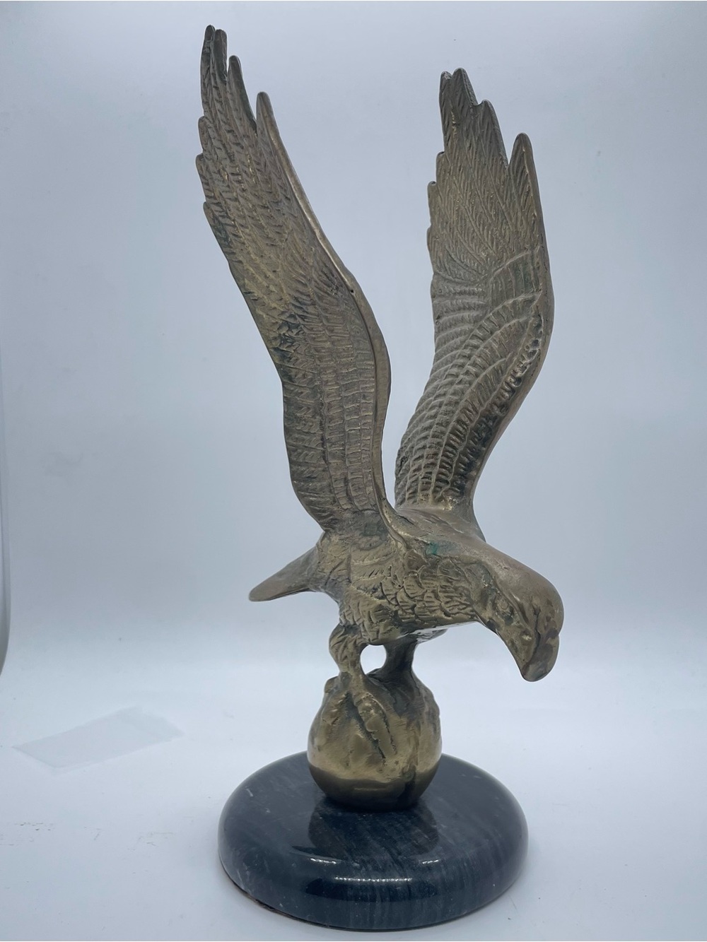 Vintage Brass Eagle Sculpture on Marble Base Home Art MCM Americana
